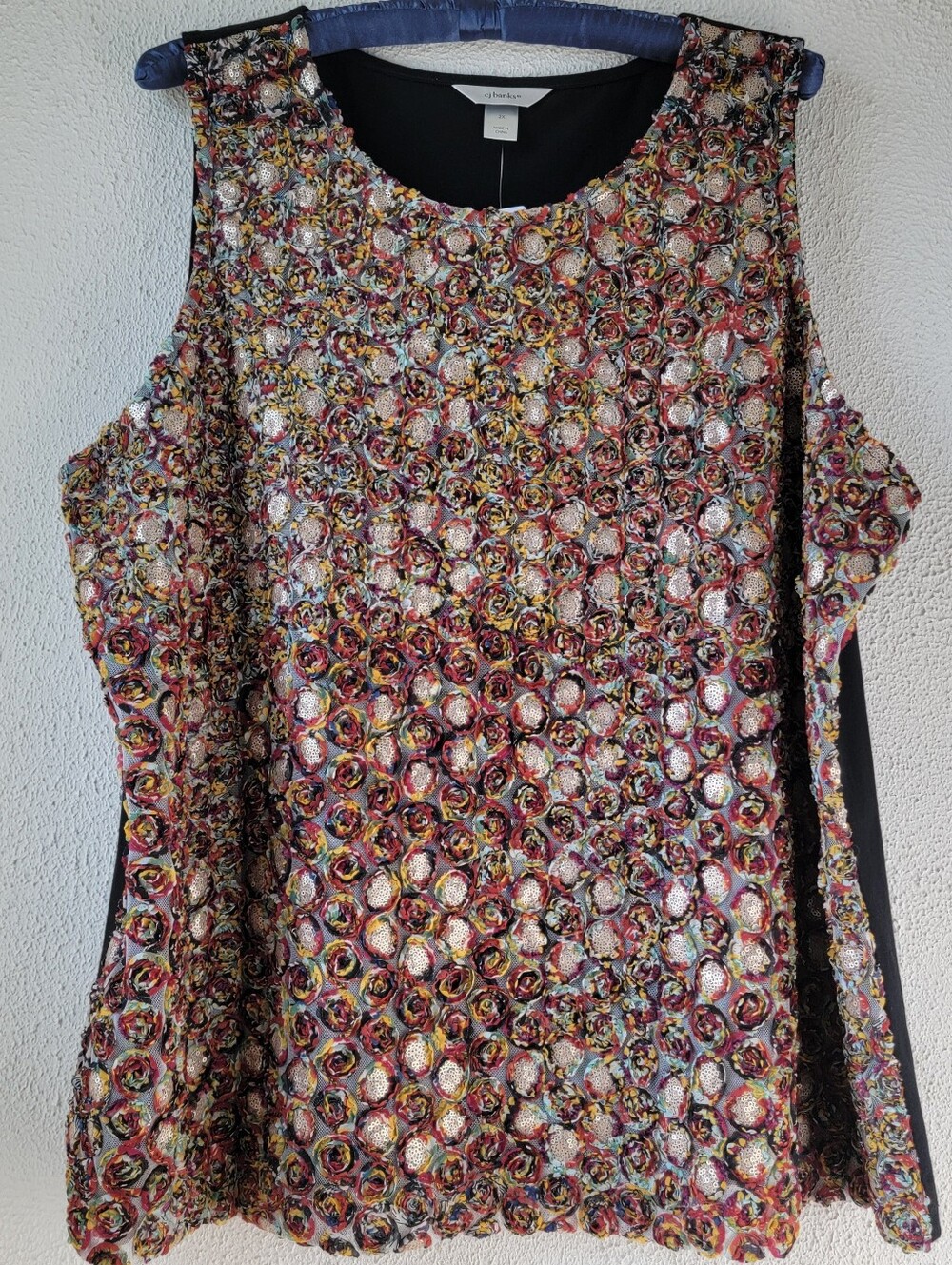 CJ Banks Sleeveless Dressy Top Textured Floral/Black Size 2X (20/22W) NWT